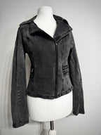 Charcoal Acid Wash Denim Biker Jacket