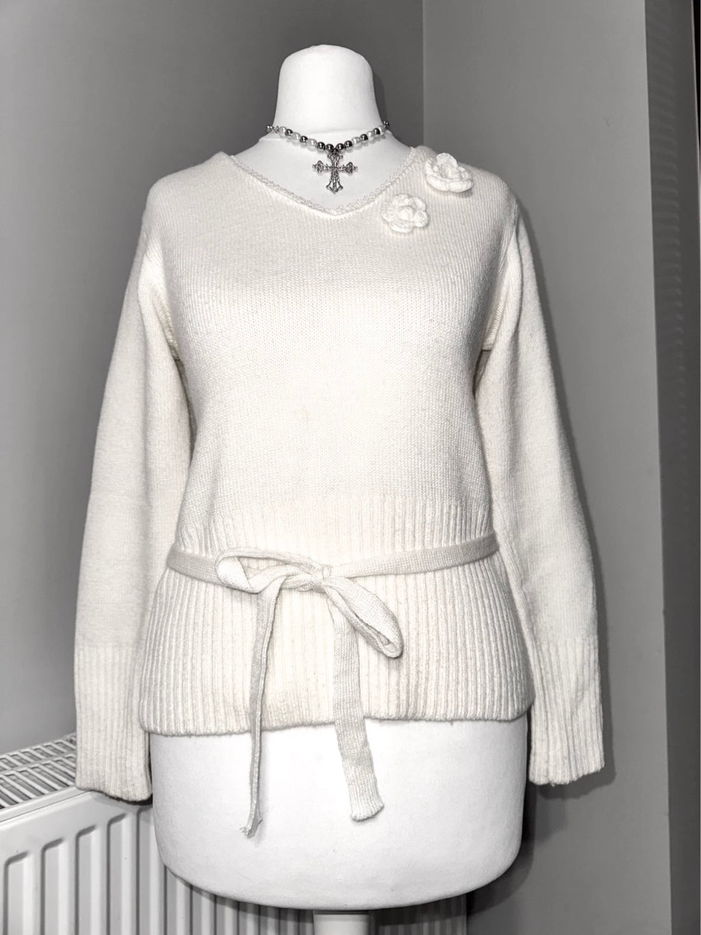 Cream Coquette Rosette Knit Sweater