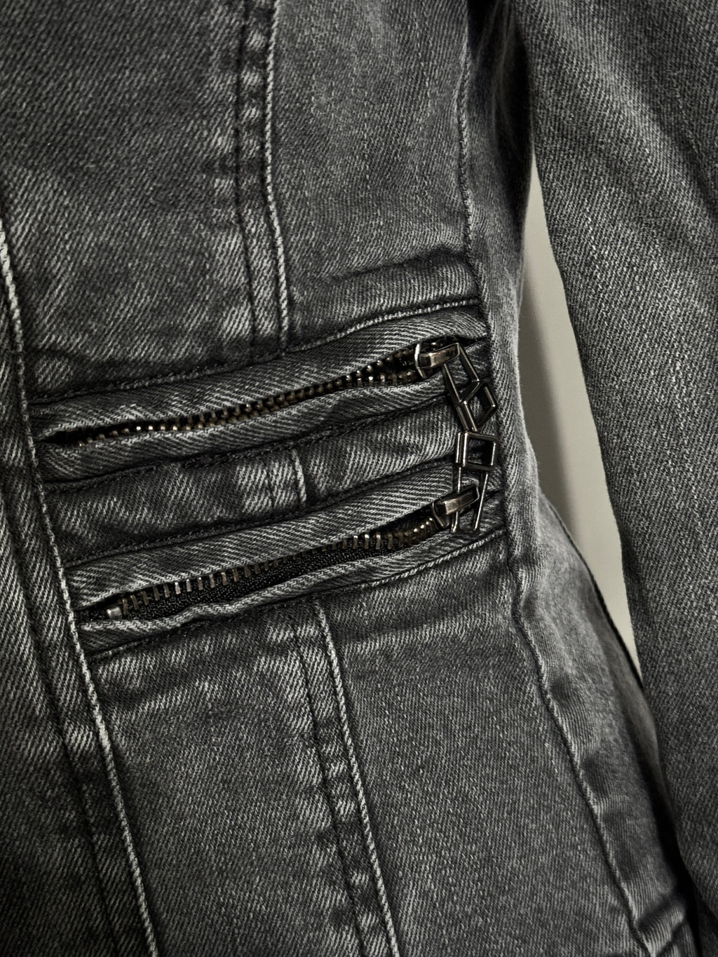 Charcoal Acid Wash Denim Biker Jacket