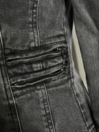Charcoal Acid Wash Denim Biker Jacket