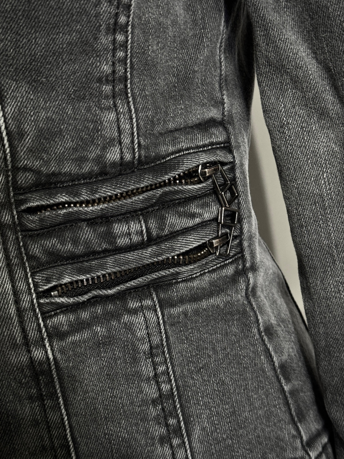 Charcoal Acid Wash Denim Biker Jacket