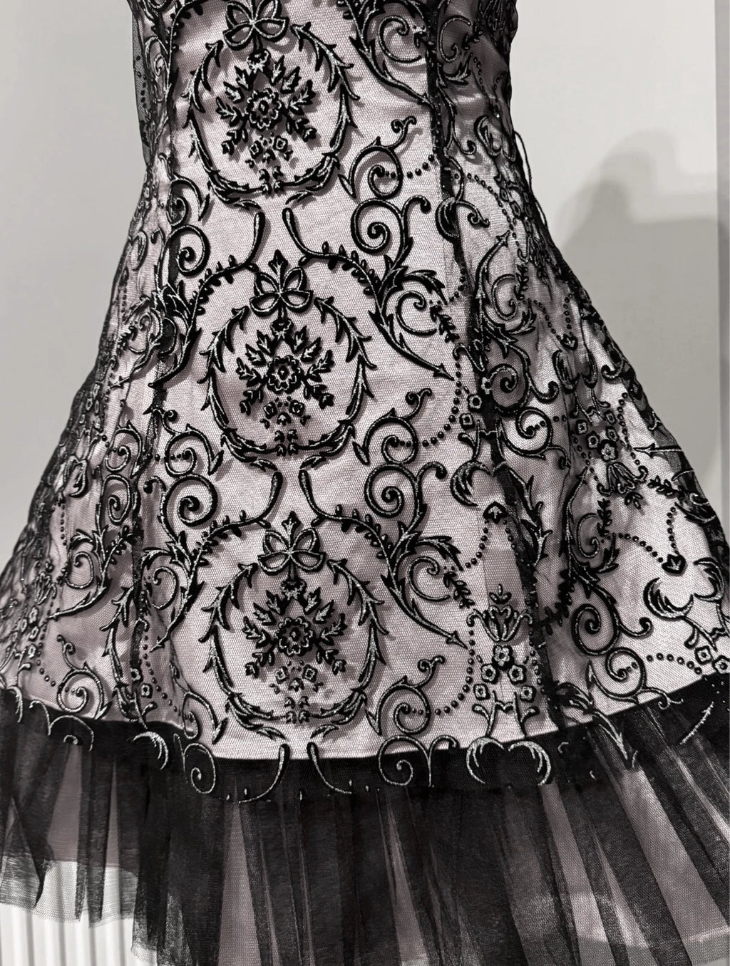 Silver Victorian lace mini strapless dress