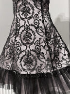 Silver Victorian lace mini strapless dress