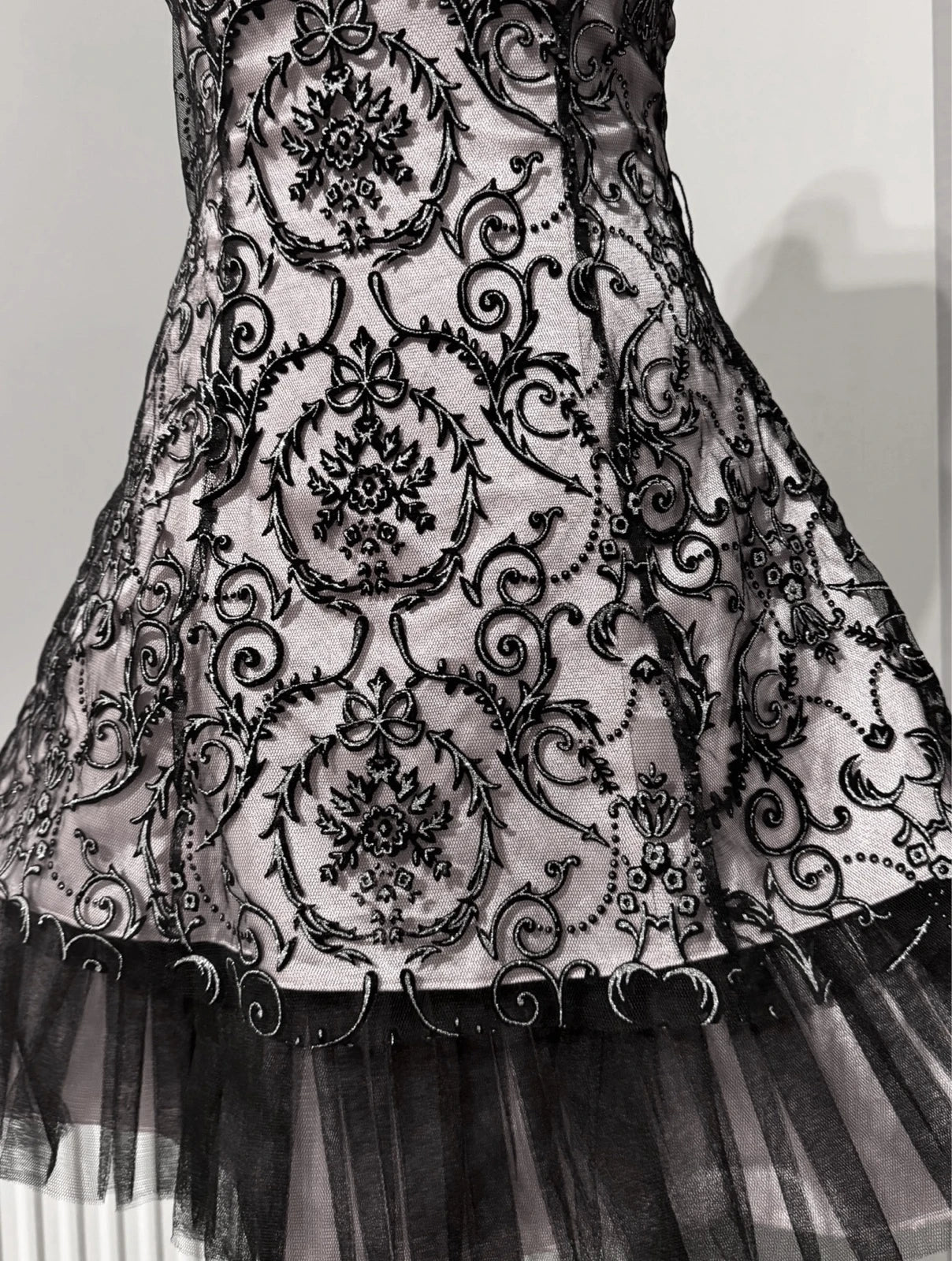 Silver Victorian lace mini strapless dress