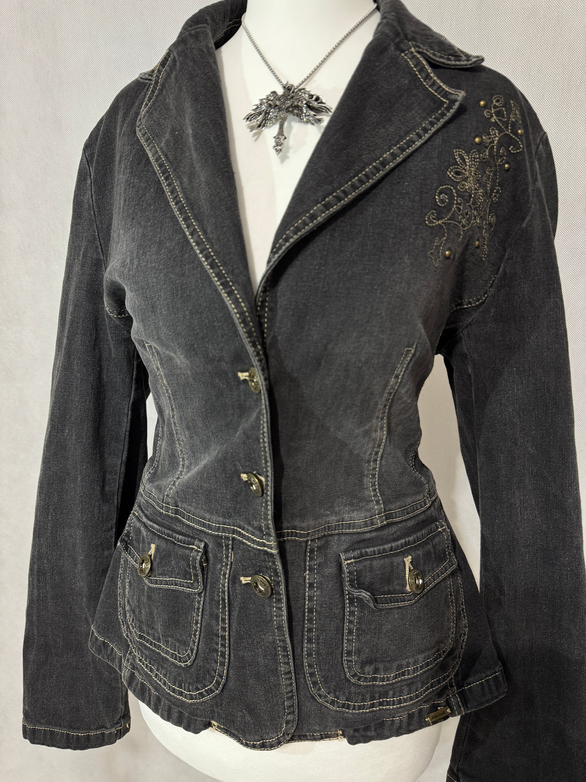 Charcoal Grey Acid Wash Denim Blazer