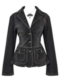 Charcoal Grey Acid Wash Denim Blazer