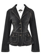 Charcoal Grey Acid Wash Denim Blazer