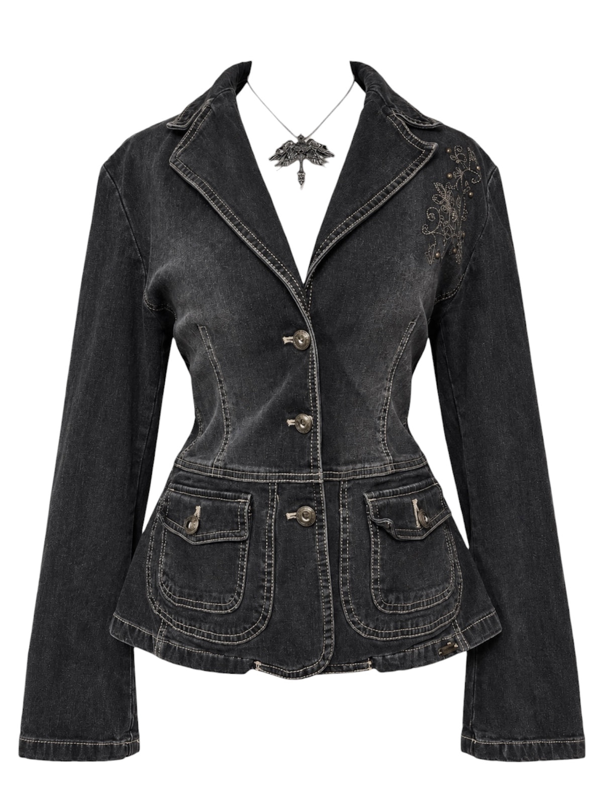 Charcoal Grey Acid Wash Denim Blazer