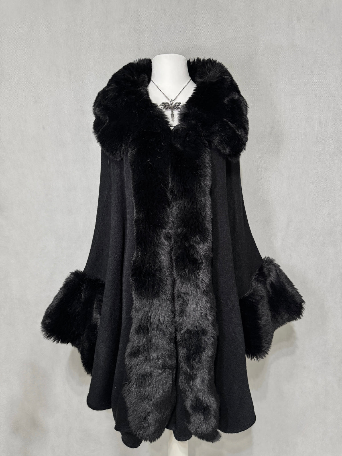 Midnight Faux-Fur Cape