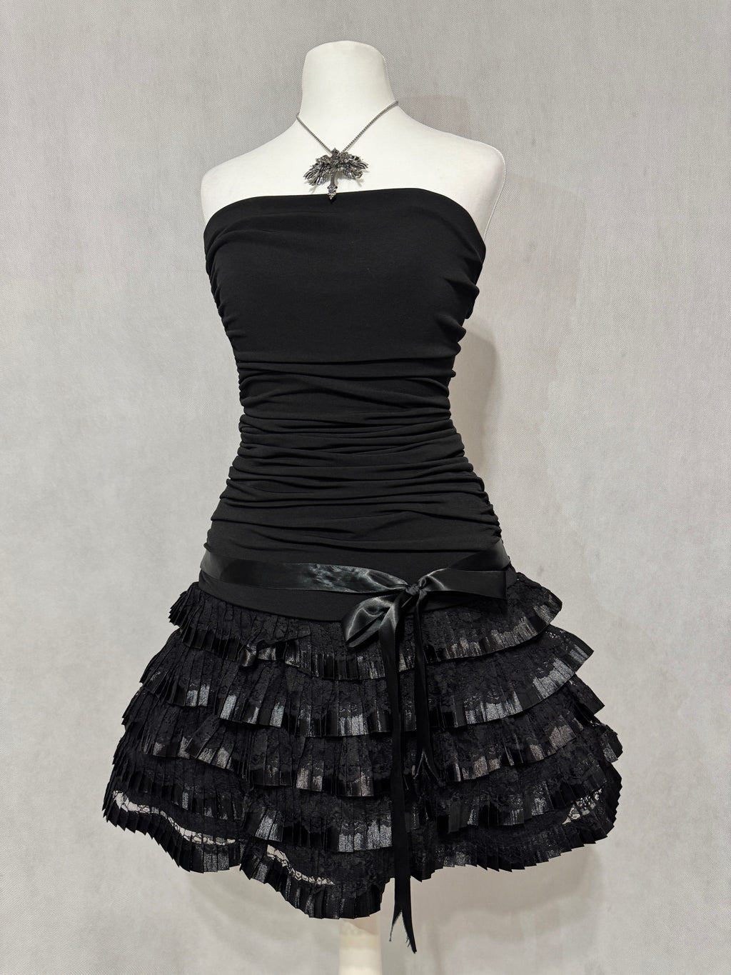 Midnight Black Lace Ruffle Dress
