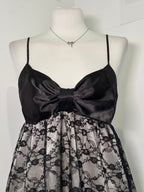 Gothic Black Lace & Satin Bow Midi Dress