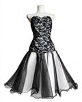 Black & White Vintage 50s Goth Black Lace & White Tulle Party Dress