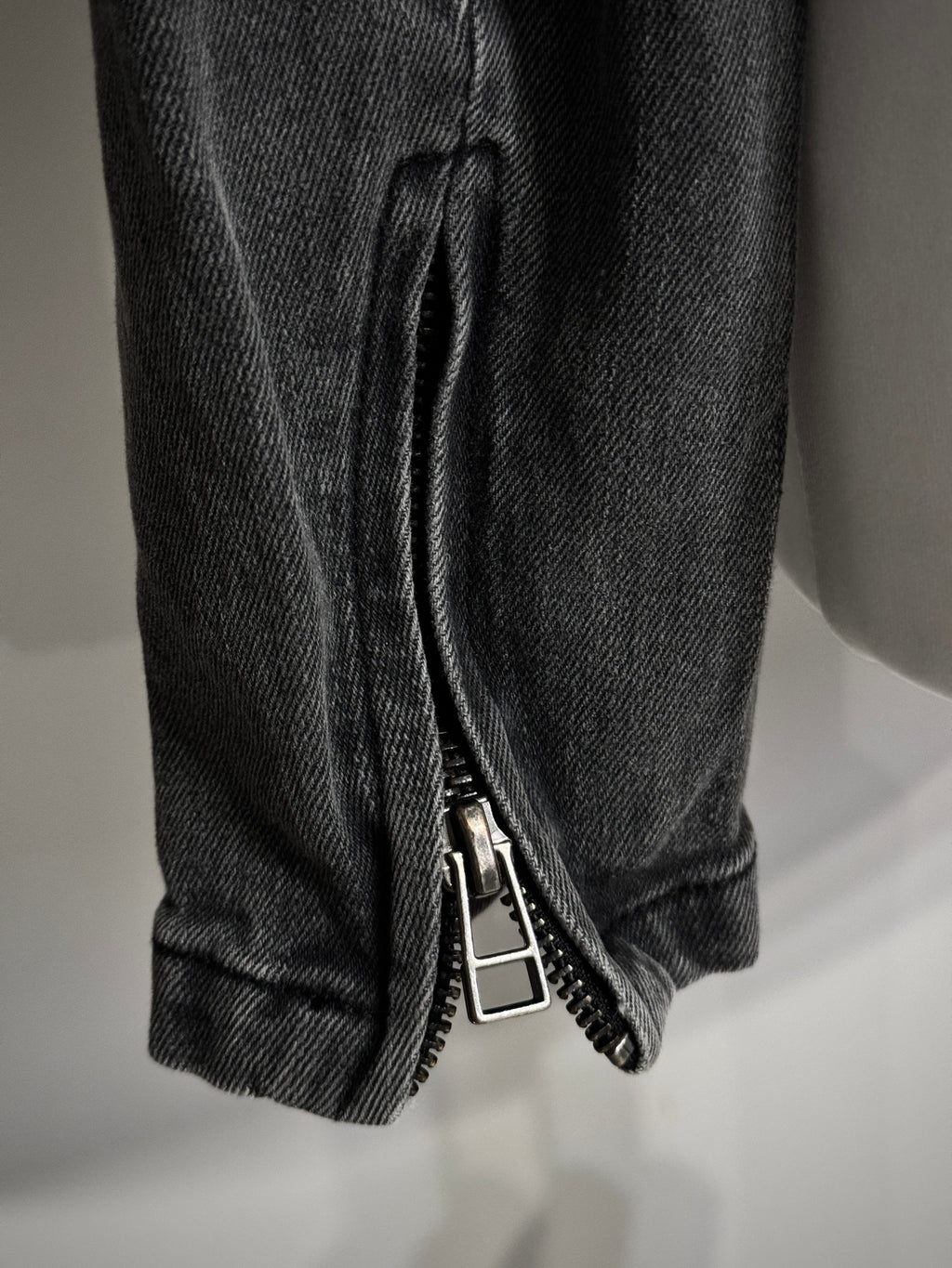 Charcoal Acid Wash Denim Biker Jacket