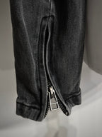 Charcoal Acid Wash Denim Biker Jacket
