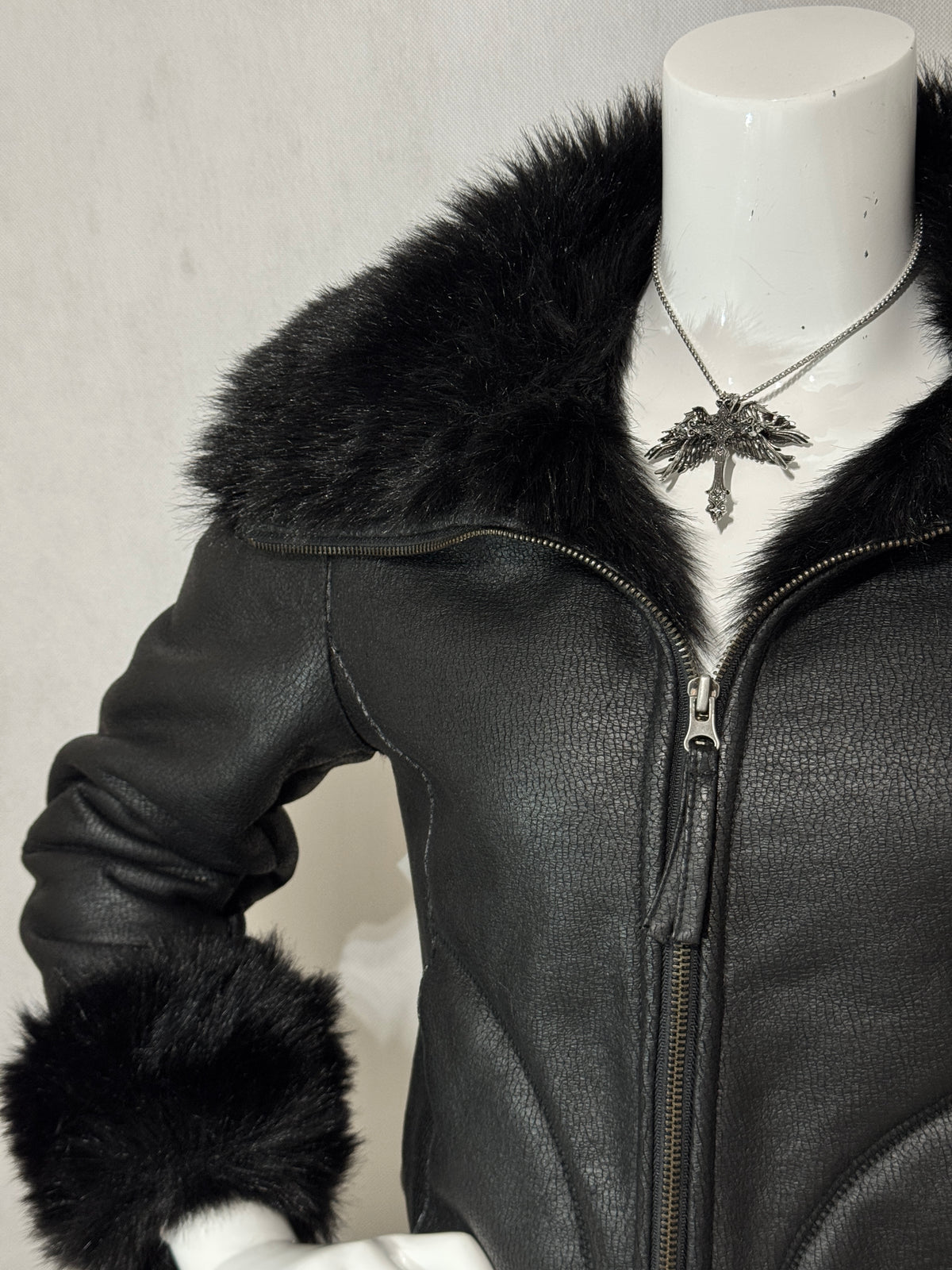 Midnight Faux-Fur Leather Jacket