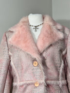 Vintage Pink Faux-Croco Fur Trim Coat