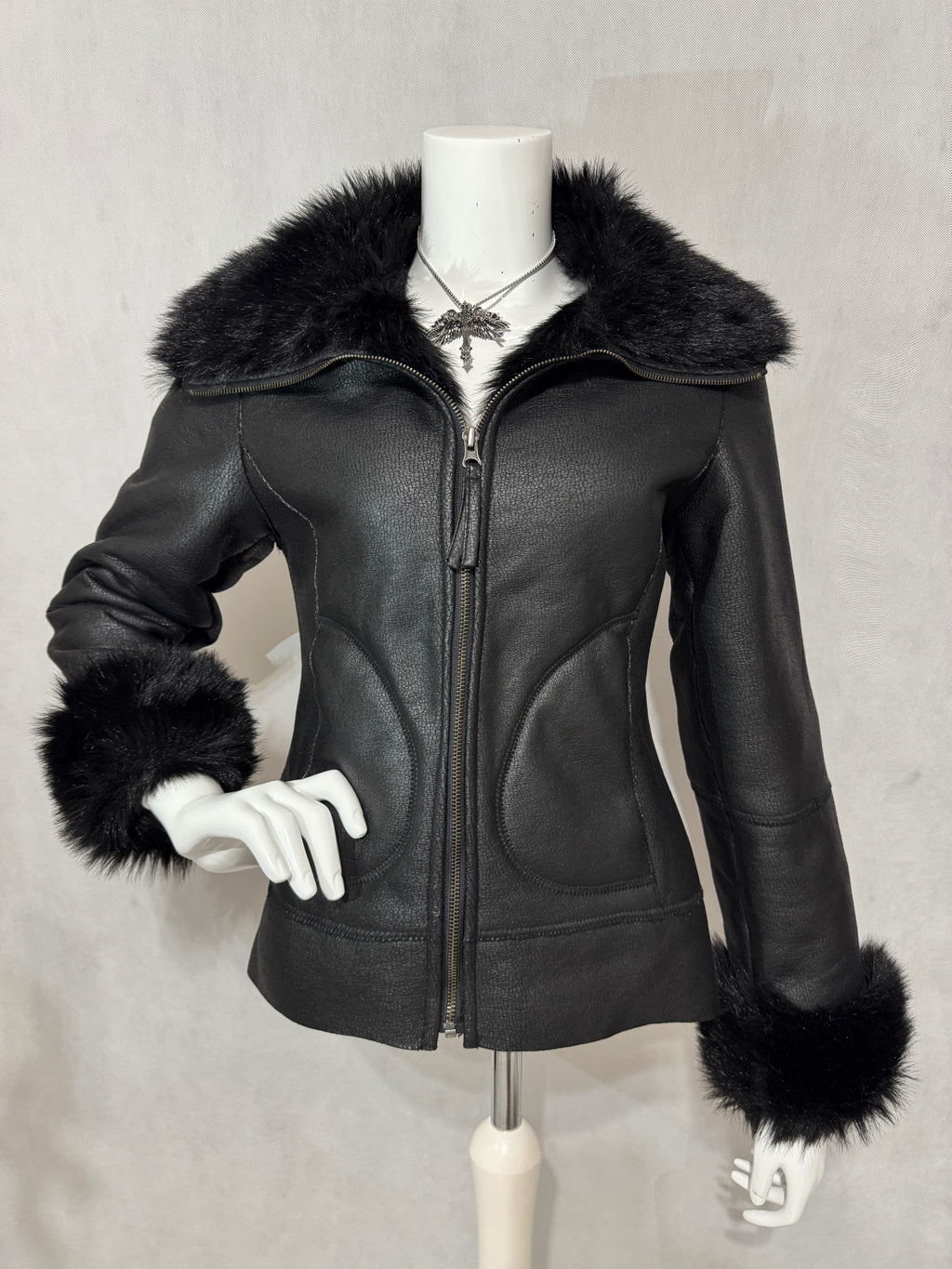 Midnight Faux-Fur Leather Jacket