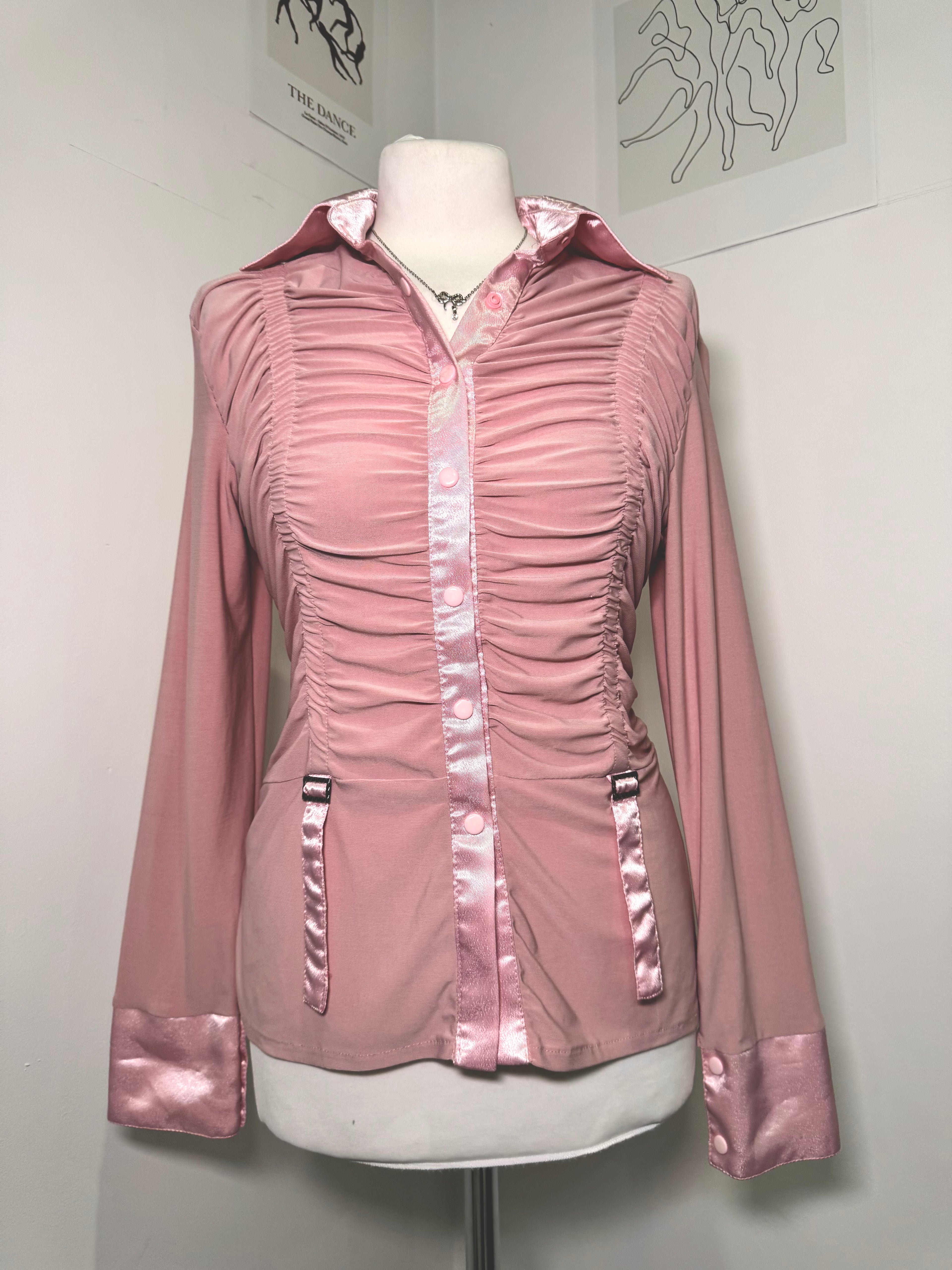 Dusty pink satin shirt with drapery