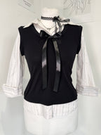 Dark academia Layered Bow Blouse & Vest Set