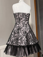 Silver Victorian lace mini strapless dress