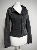 Charcoal Acid Wash Denim Biker Jacket