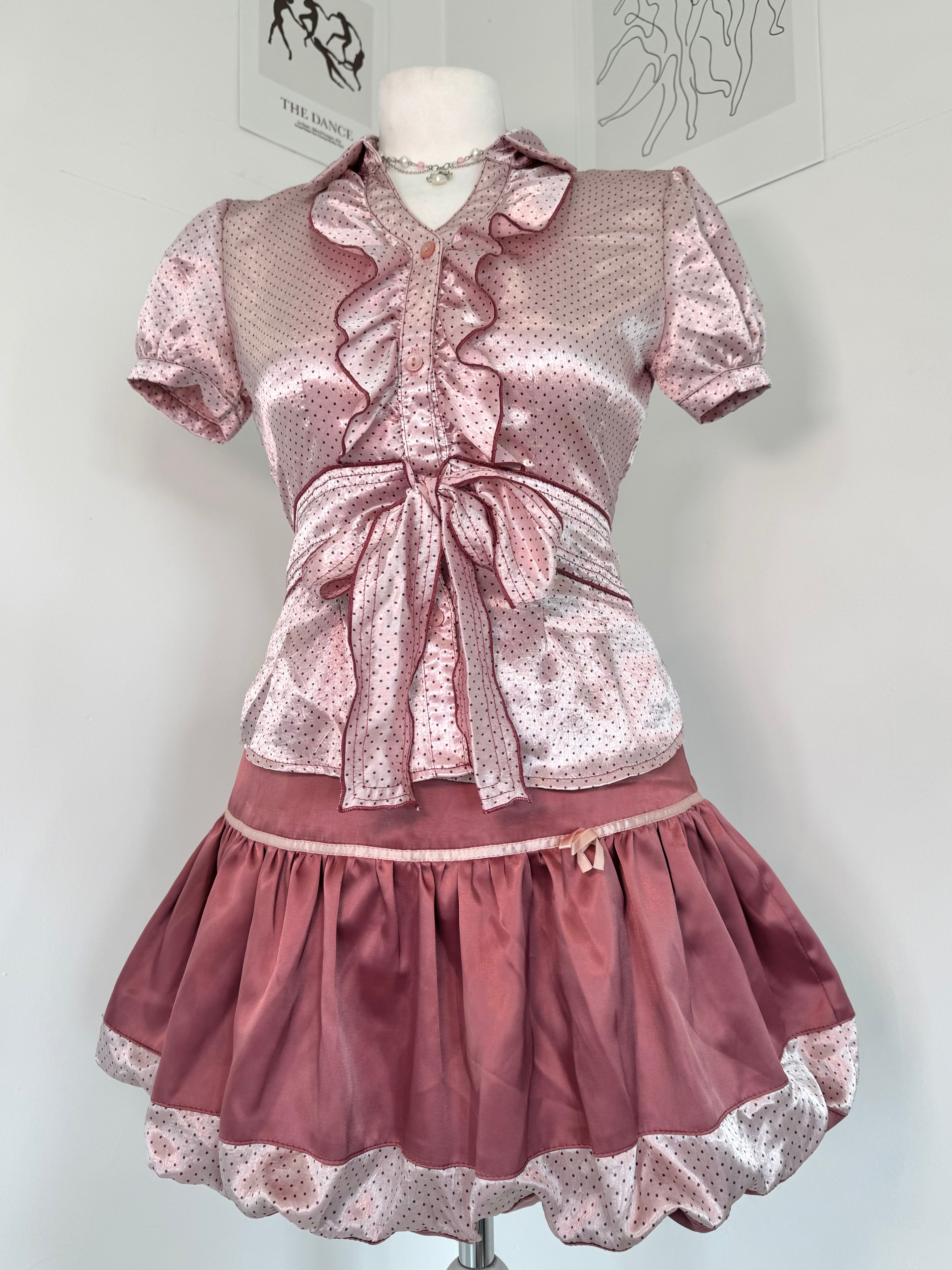 Pink polka dot set (shirt & bubble skirt)