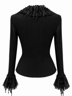 Black Pleated Ruffle Blouse
