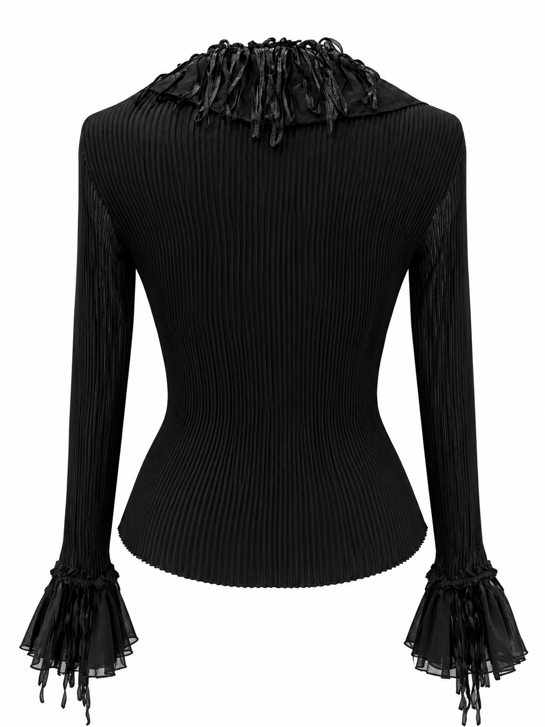 Black Pleated Ruffle Blouse