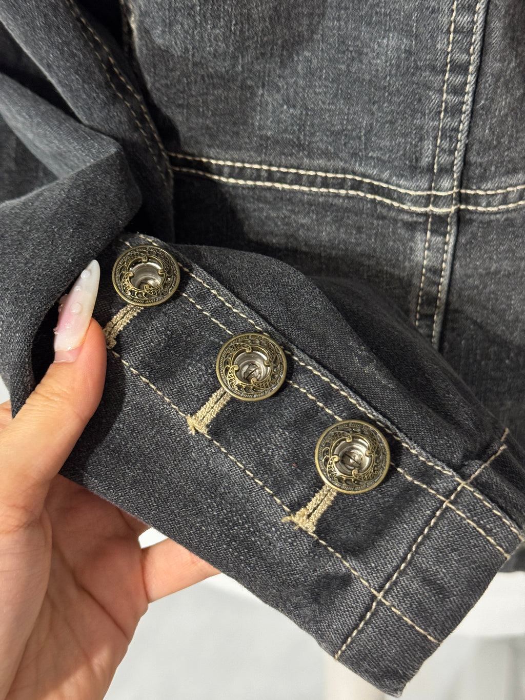 Charcoal Grey Acid Wash Denim Blazer