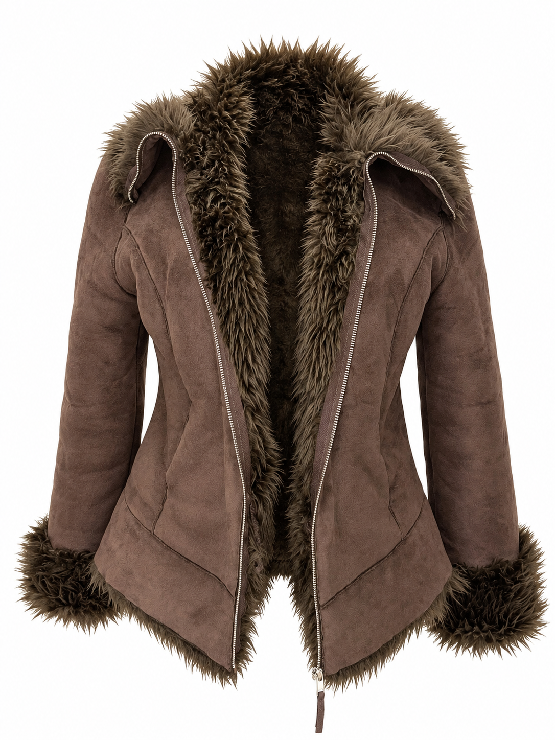 Brown Faux Fur Suede Jacket