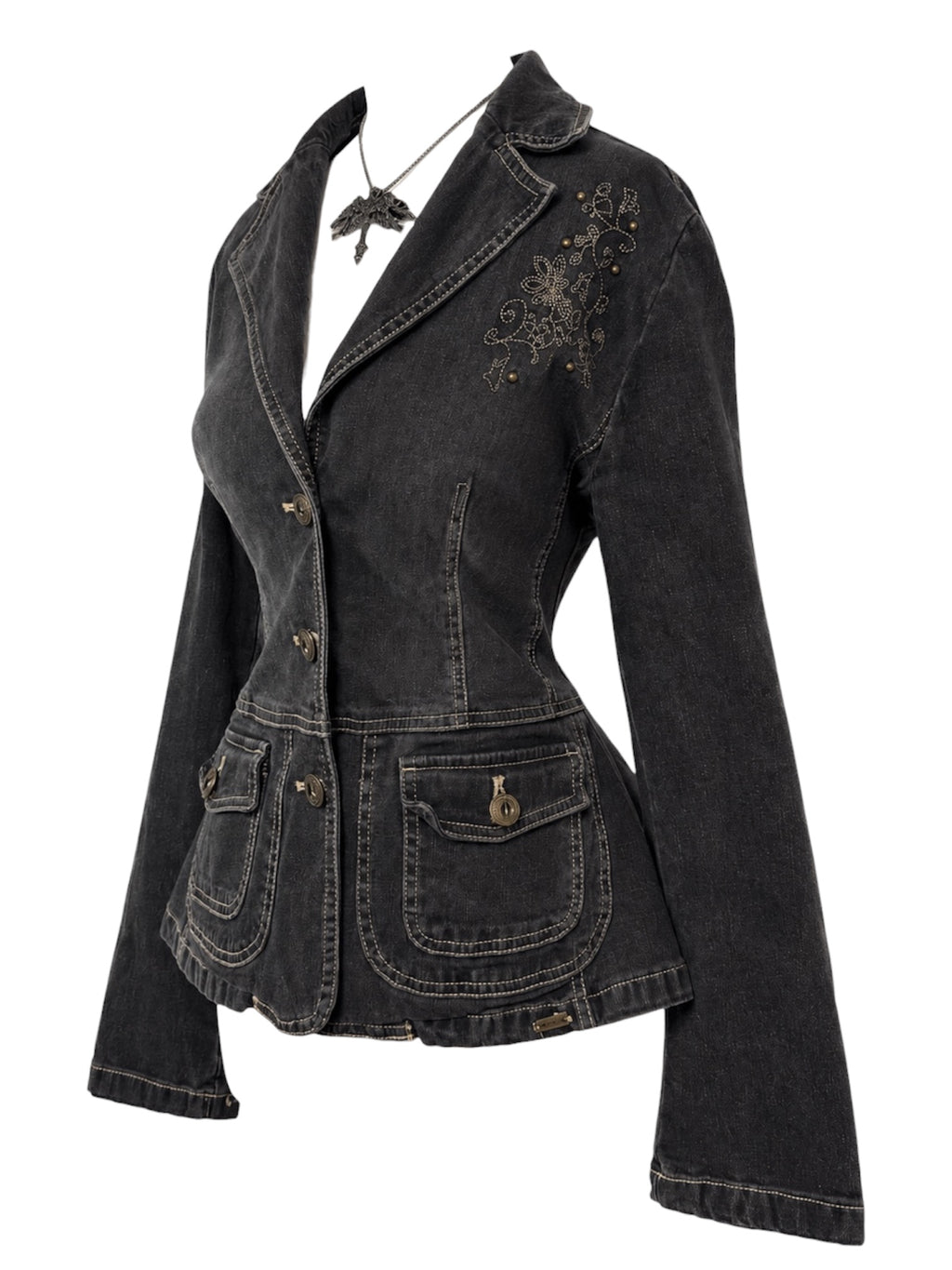 Charcoal Grey Acid Wash Denim Blazer