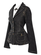 Charcoal Grey Acid Wash Denim Blazer