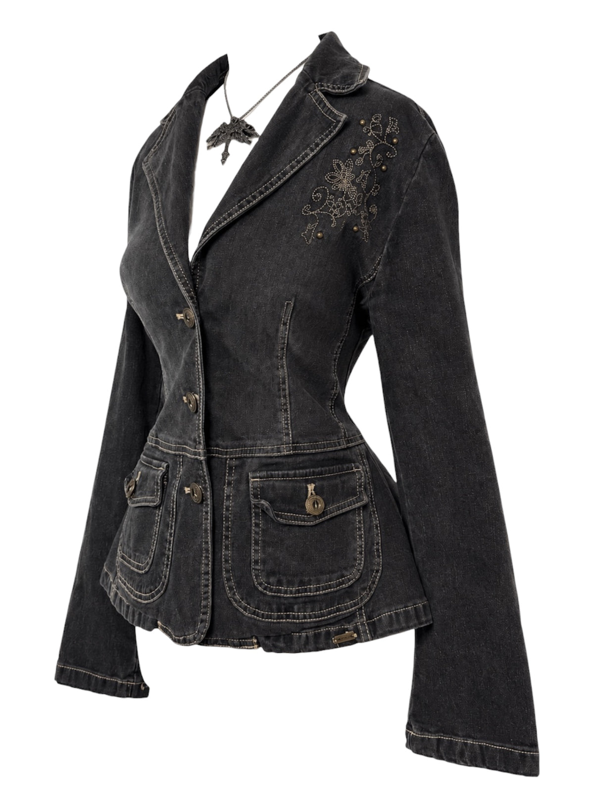 Charcoal Grey Acid Wash Denim Blazer