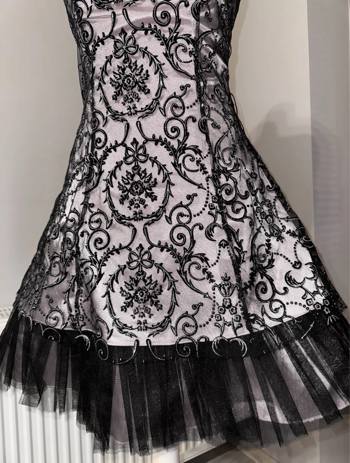 Silver Victorian lace mini strapless dress