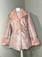 Vintage Pink Faux-Croco Fur Trim Coat