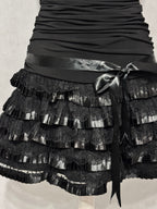 Midnight Black Lace Ruffle Dress