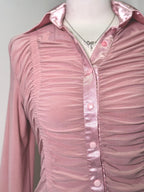 Dusty pink satin shirt with drapery