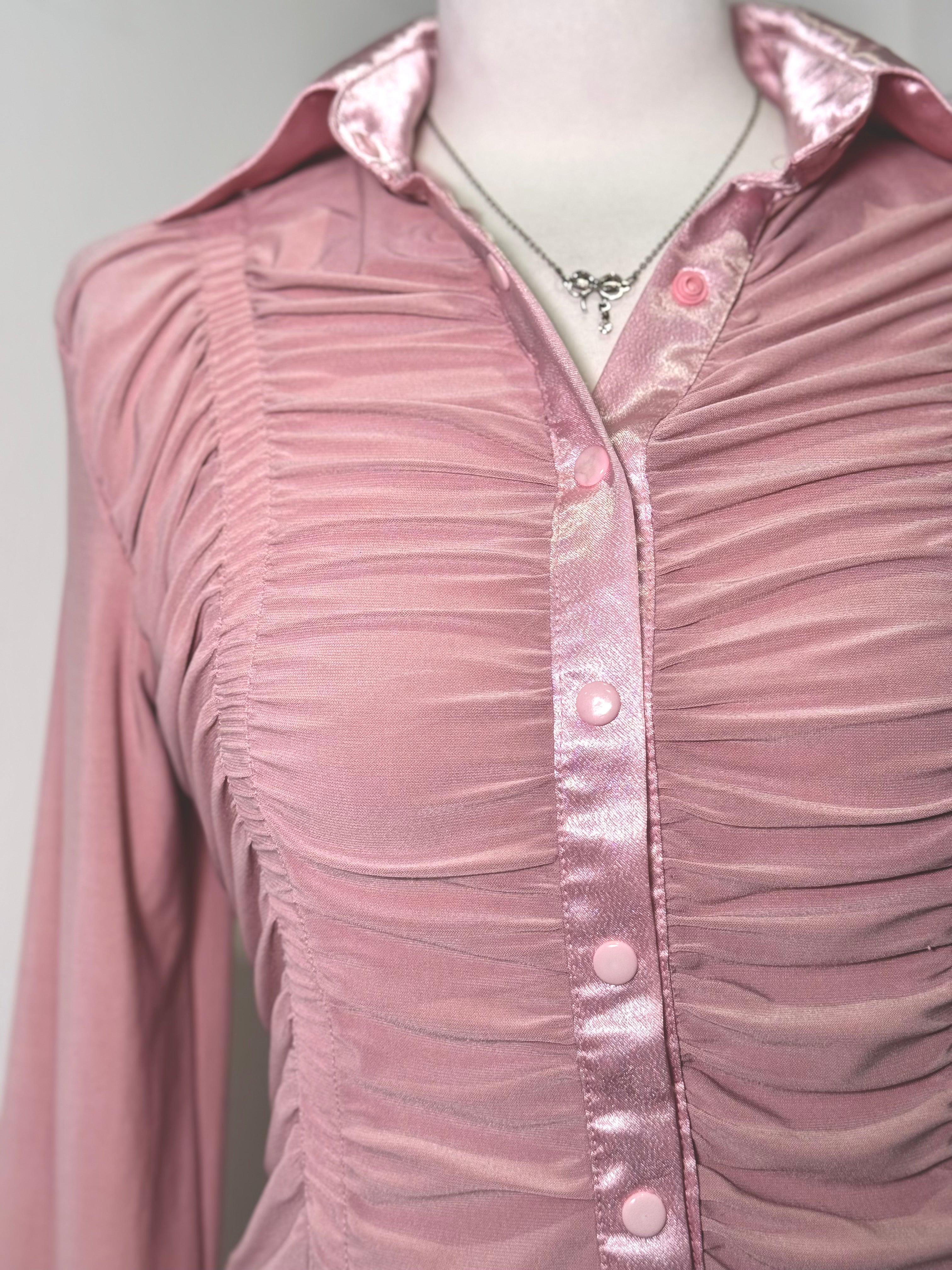 Dusty pink satin shirt with drapery