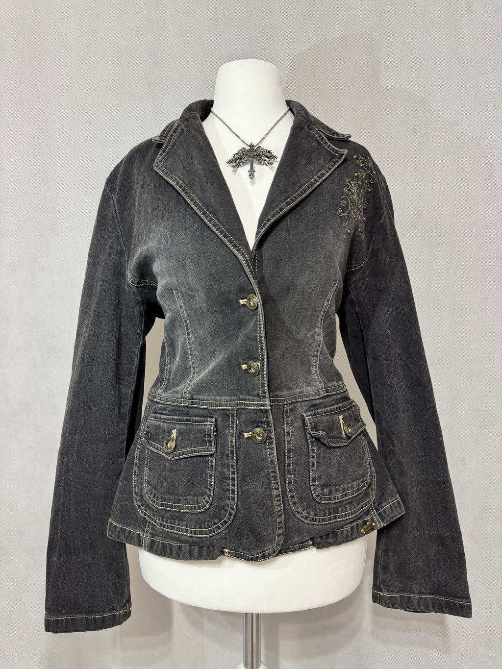 Charcoal Grey Acid Wash Denim Blazer