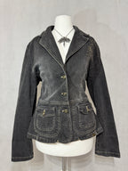 Charcoal Grey Acid Wash Denim Blazer