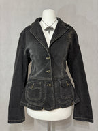 Charcoal Grey Acid Wash Denim Blazer