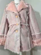 Vintage Pink Faux-Croco Fur Trim Coat