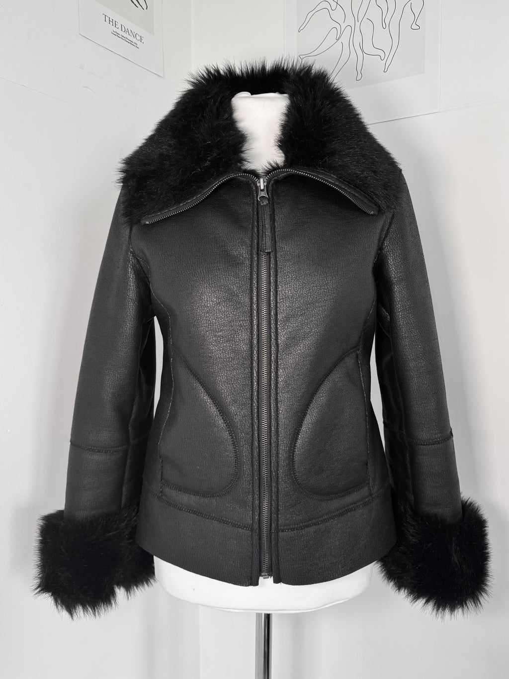 Midnight Faux-Leather Fur Trim Biker Jacket