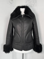 Midnight Faux-Leather Fur Trim Biker Jacket
