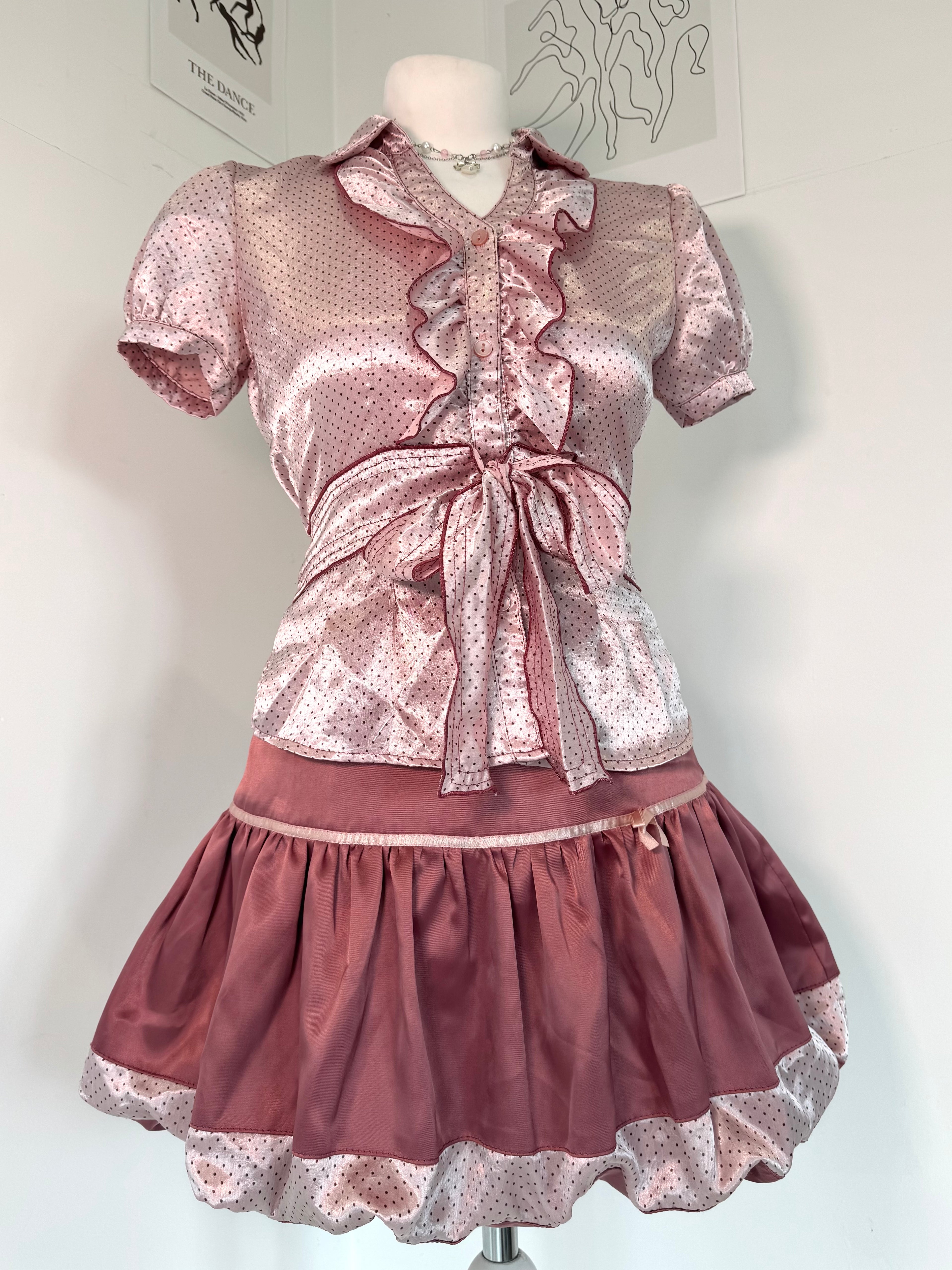 Pink polka dot set (shirt & bubble skirt)