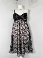Gothic Black Lace & Satin Bow Midi Dress