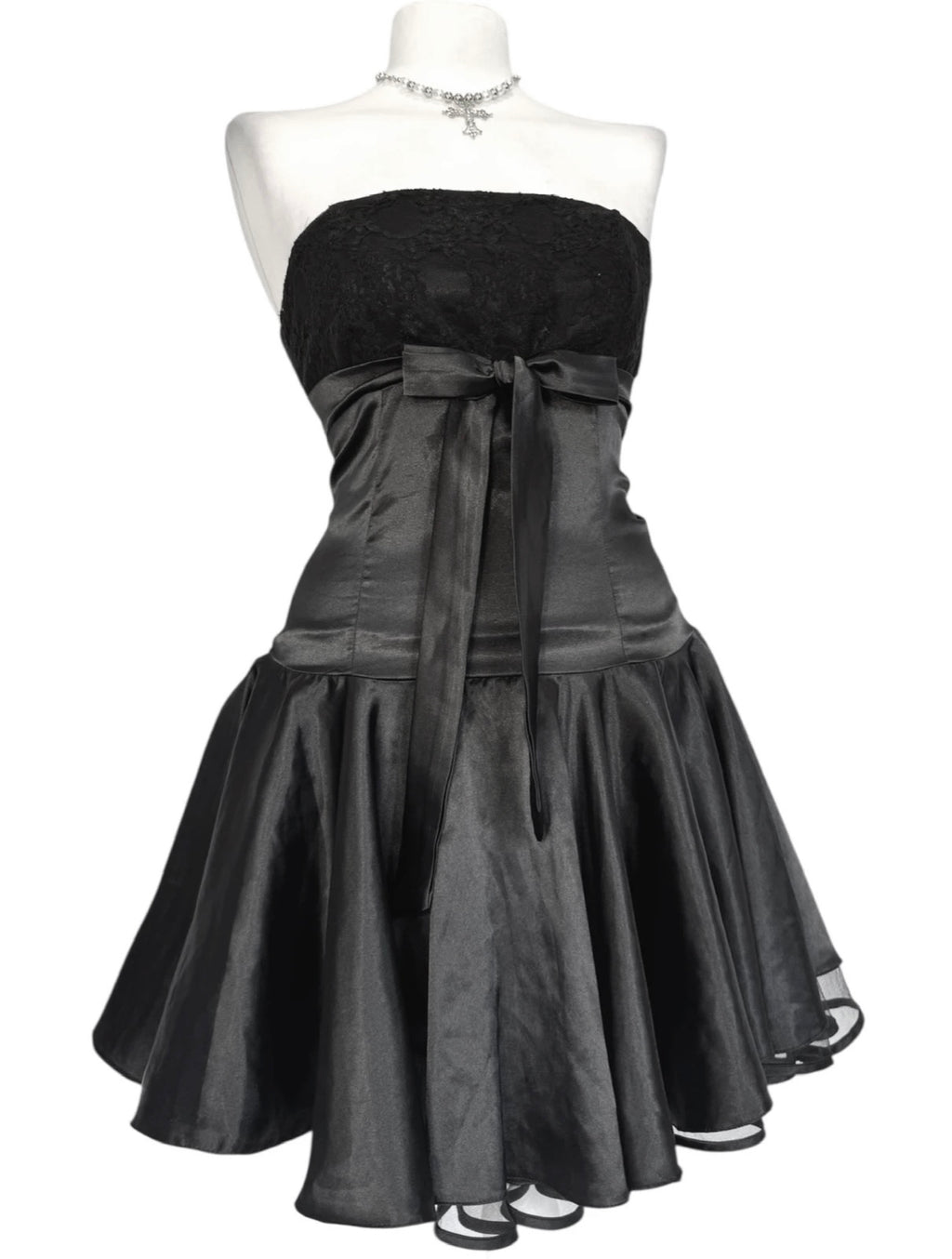 Midnight Satin & Lace Strapless Mini Dress