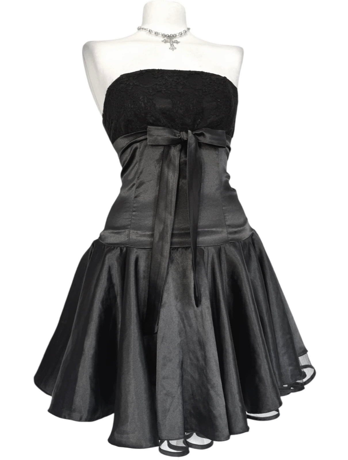 Midnight Satin & Lace Strapless Mini Dress