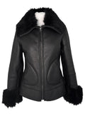 Midnight Faux-Leather Fur Trim Biker Jacket