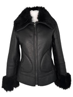 Midnight Faux-Leather Fur Trim Biker Jacket